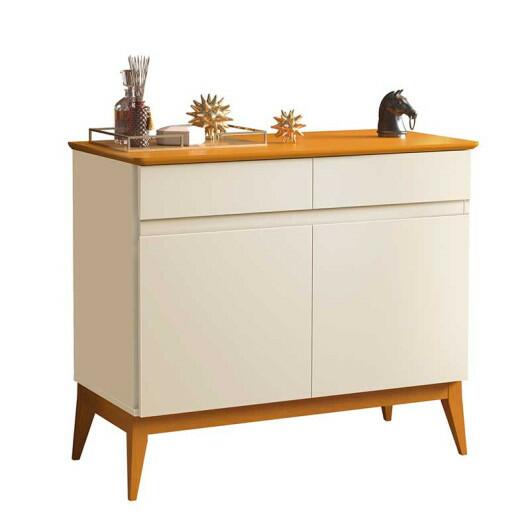 Buffet Pequeno Sala Jantar 95cm 2 Portas 2 Gavetas Magnum EDN Off White/Cedro