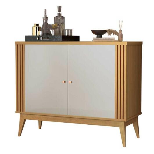 Buffet Pequeno 90cm Ripado Sala Jantar 2 Portas Argo EDN Freijo/Fendi