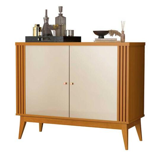 Buffet Pequeno 99cm Ripado Sala Jantar 2 Portas Argo EDN Cedro/Off White