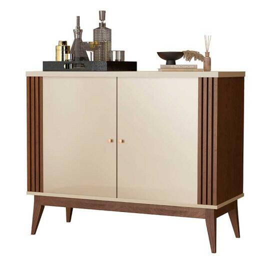 Buffet Pequeno 90cm Ripado Sala Jantar 2 Portas Argo EDN Off White/Naturale