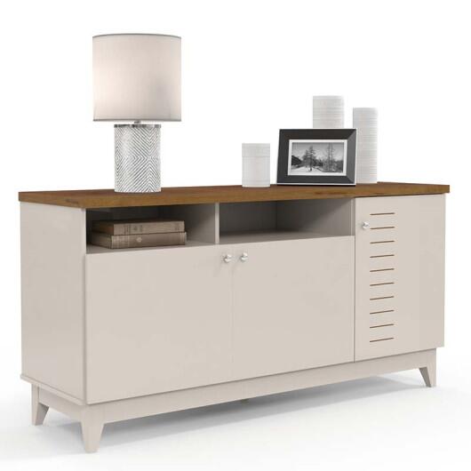 Balcão Buffet Jantar Positano Lukaliam Off White/Canela