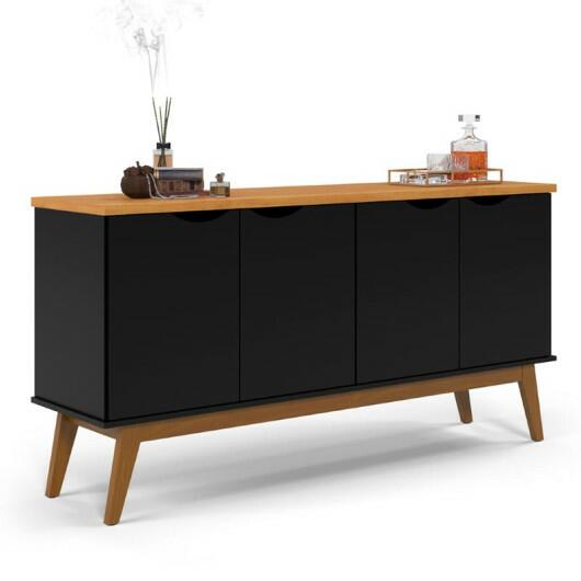 Buffet Aparador 160cm 4 Portas Pés Madeira Prism Patrimar Preto/Cinamomo