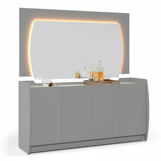 Buffet Com Espelho Sala Jantar Sublime 1.6 Gelius Cinza/Off White