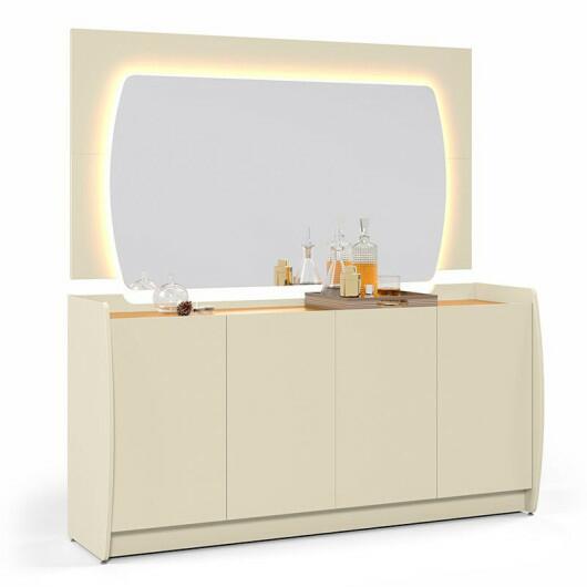 Buffet Com Espelho Sala Jantar Sublime 1.6 Gelius Off White/Naturale