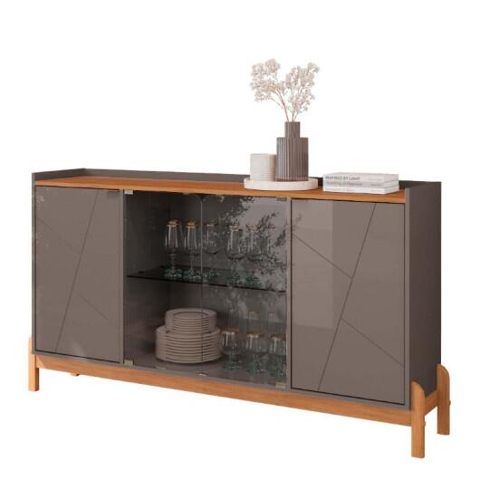 Buffet Cristaleira 1.7 Porta de Vidro Sala de Jantar Bari Casa D Cinza/Cedro