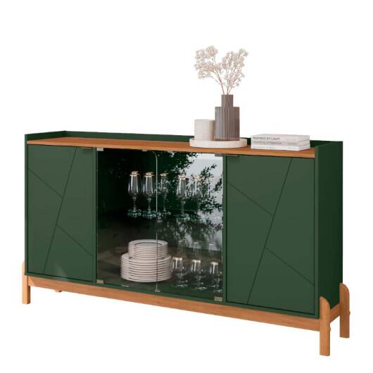 Buffet Cristaleira 1.7 Porta de Vidro Sala de Jantar Bari Casa D Verde/Cedro