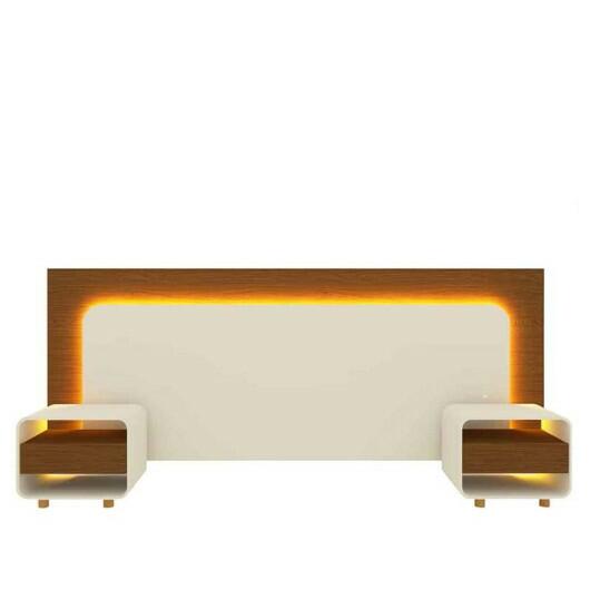 Cabeceira Para Cama Box de Casal Queen e King com 2 Mesas de Cabeceiras Innova Gelius Castanho/Off White