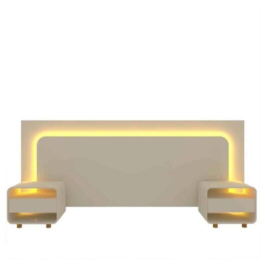 Cabeceira Para Cama Box de Casal Queen e King com 2 Mesas de Cabeceiras Innova Gelius Off White