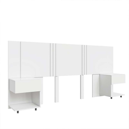Cabeceira Extensiva Casal Queen King com Mesa Lateral Gaveta Flora Lukaliam Branco