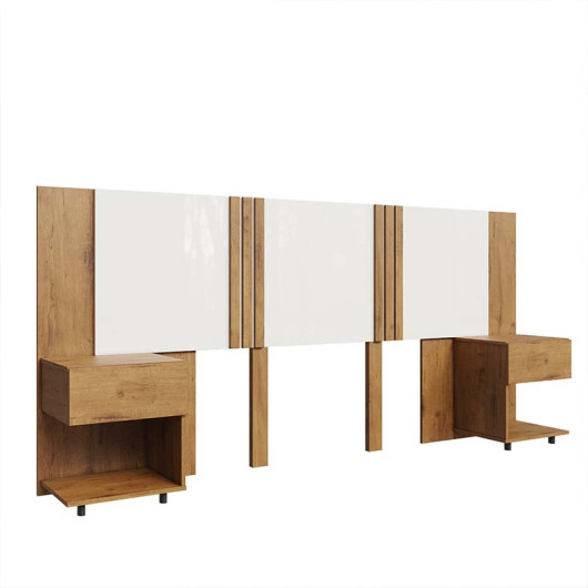 Cabeceira Extensiva Casal Queen King com Mesa Lateral Gaveta Flora Lukaliam Cinamomo/Off White
