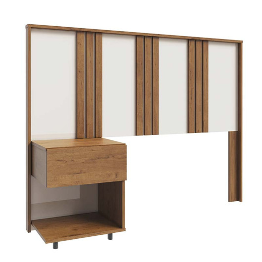 Cabeceira de Solteiro com Mesa Lateral Gaveta Flora Lukaliam Cinamomo/Off White