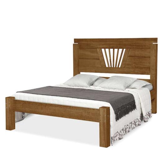 Cama de Casal Madeira Maciça Para Colchão 128/138 Gabriela Atraente Castanho