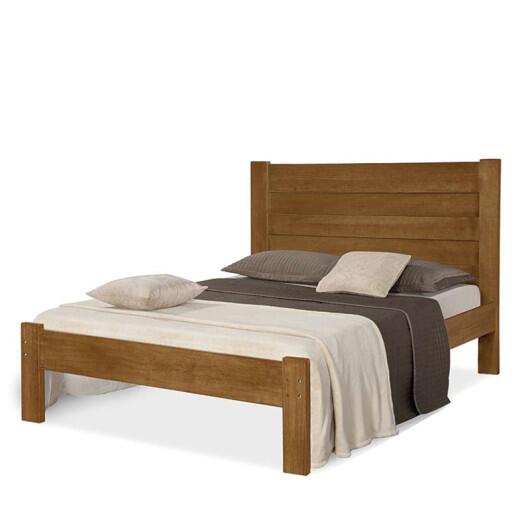 Cama de Casal Madeira Maciça Para Colchão 128/138 Lara Atraente Castanho