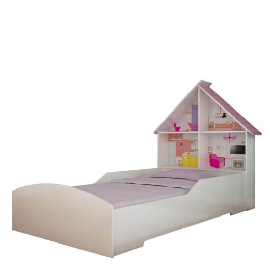 Cama Solteiro Menina Casinha Para Colchão de 88cm Gelius Branco