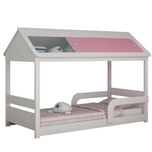 Cama Casinha Infantil Solteiro Sleep Gelius Branco/Rosa