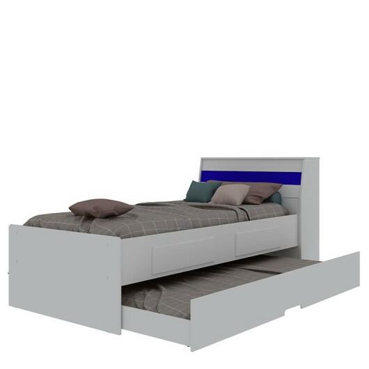 Cama Bibox com Auxiliam de Solteiro Para Colchão de 88cm Teen Gelius Branco/Azul