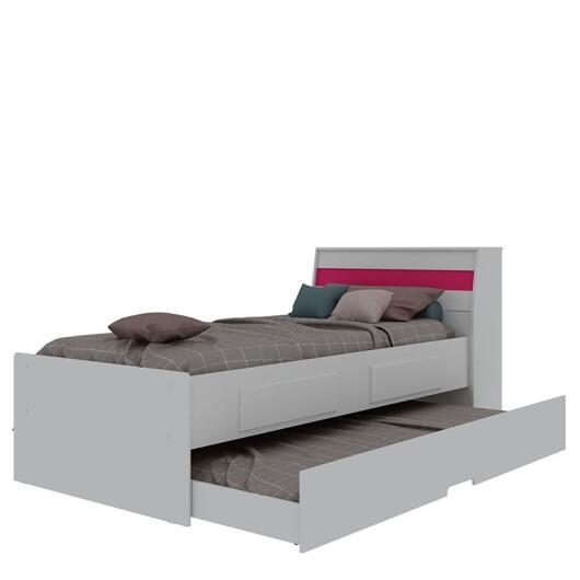 Cama Bibox com Auxiliam de Solteiro Para Colchão de 88cm Teen Gelius Branco/Pink