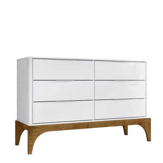 Cômoda Baixa Quarto 6 Gavetas Amalfi Lukaliam Branco/Canela