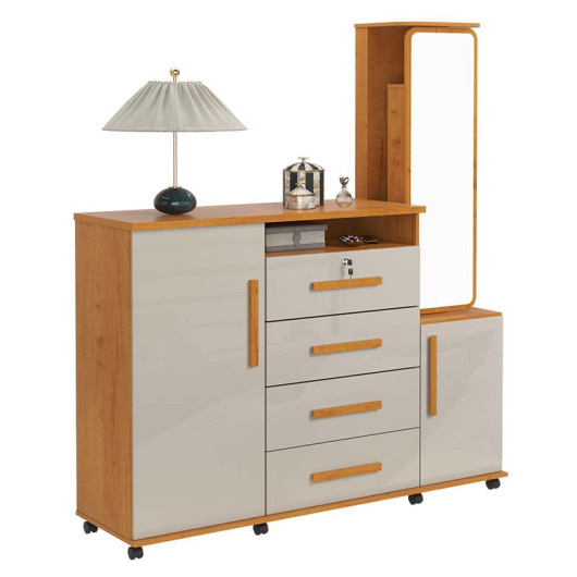 Cômoda Grande Com Espelho Giratório 163cm Copacabana Lukaliam Cinamomo/Off White