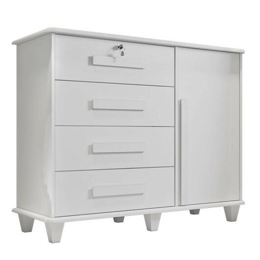 Cômoda com Sapateira 120cm 4 Gavetas Quarto Grécia RV Móveis Branco