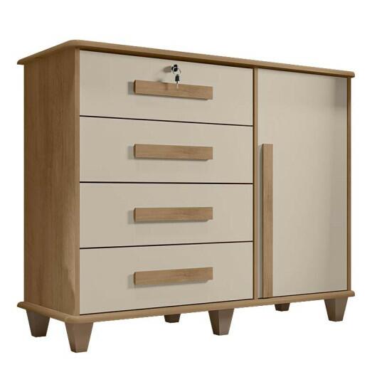 Cômoda com Sapateira 120cm 4 Gavetas Quarto Grécia RV Móveis Cinamomo/Off White