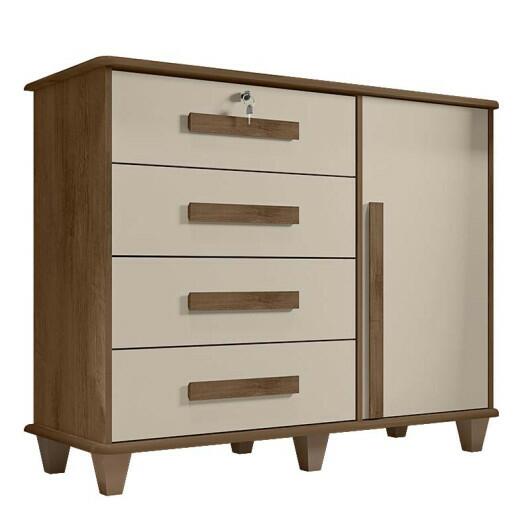 Cômoda com Sapateira 120cm 4 Gavetas Quarto Grécia RV Móveis Freijo/Off White