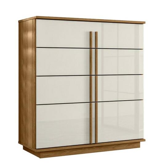 Cômoda Pequena 90cm 4 Gavetas e Rodízios Isis Lukaliam Freijo/Off White