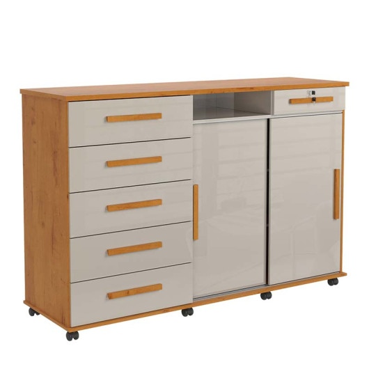 Cômoda Grande Portas de Correr Espelho 176cm Max New Lukaliam Cinamomo/Off White