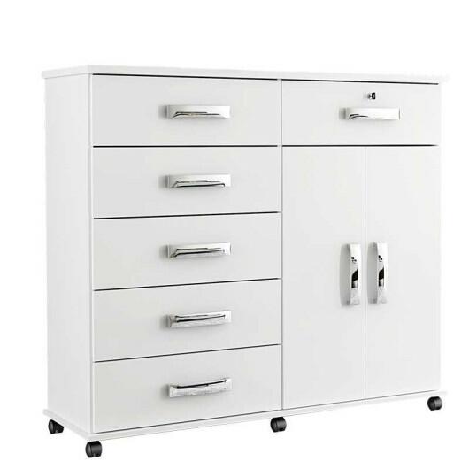 Cômoda Sapateira 1 Porta 6 Gavetas 126cm Platina Lukaliam Branco