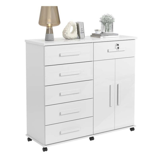 Cômoda Sapateira 1 Porta 6 Gavetas 126cm Platina Lukaliam Branco