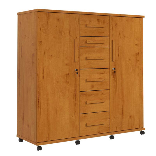 Cômoda Roupeiro Grande 6 Gavetas 2 Portas Espelho Roma Lukaliam Cinamomo