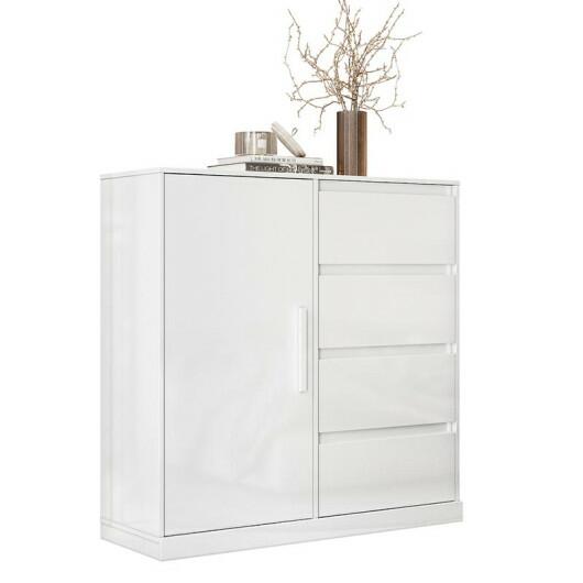 Cômoda Compacta 4 Gavetas Sapateira Rodízios Vênus Lukaliam Branco