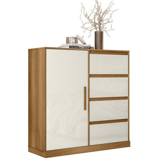 Cômoda Compacta 4 Gavetas Sapateira Rodízios Vênus Lukaliam Freijo/Off White