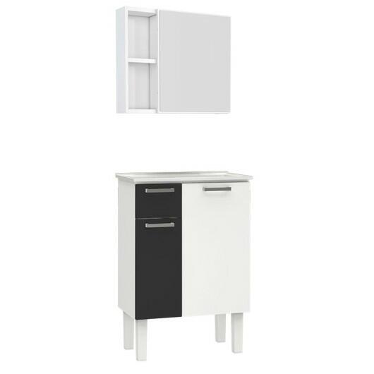 Conjunto Para Banheiro Aço Araça 60 Espelho Ameixa Cozimax Branco/Preto