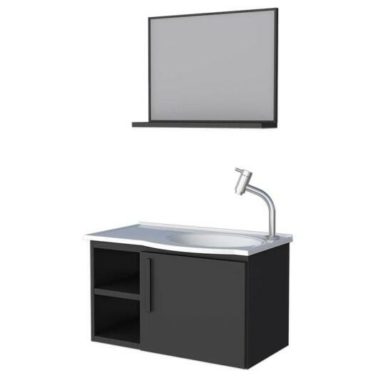 Conjunto Gabinete Para Banheiro Aço com Espelho Caju 60 Cozimax Preto
