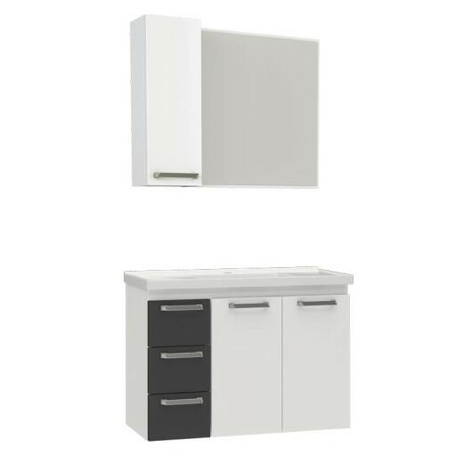 Conjunto Para Banheiro Aço Damasco 80 Suspenso Com Espelho Cozimax Branco/Preto