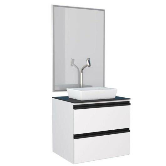 Conjunto Para Banheiro Aço Gaia 60 com Espelho e Cuba de Louça Linea Cozimax Branco