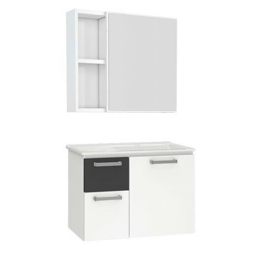 Conjunto Para Banheiro Aço Gabinete Kiwi 60 Espelho Ameixa Cozimax Branco/Preto