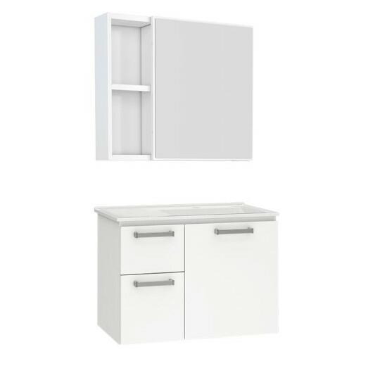 Conjunto Para Banheiro Aço Gabinete Kiwi 60 Espelho Ameixa Cozimax Branco