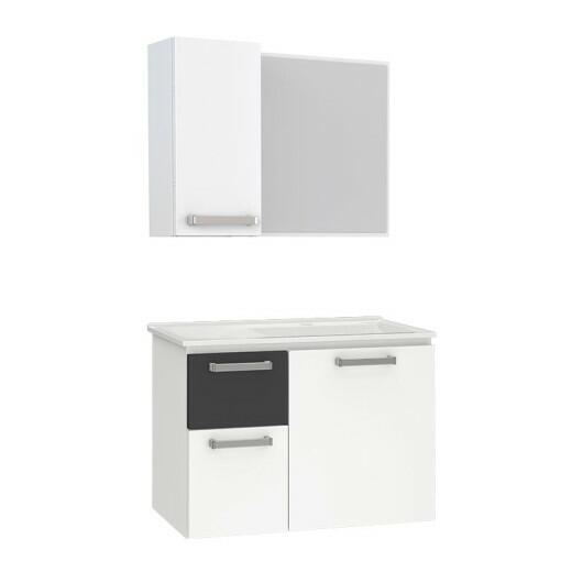 Conjunto Para Banheiro Aço Kiwi 60 Espelheira Romã Cozimax Branco/Preto
