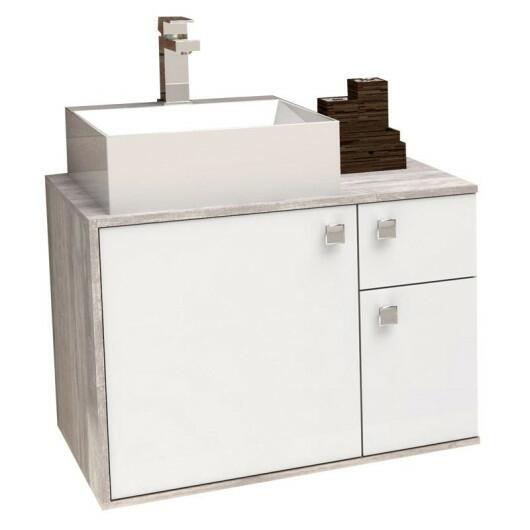 Gabinete de Banheiro Caeté 60 com Cuba Cubo Cozimax Branco/Calcare