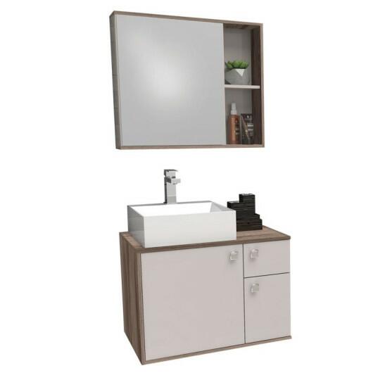 Conjunto de Banheiro Gabinete Caeté 60 com Cuba Cubo e Espelho Cozimax Nude/Tamarindo