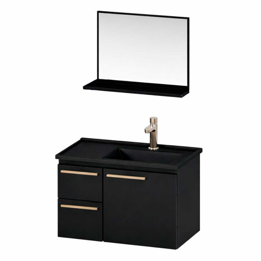 Conjunto para Banheiro em Aço 62x38x36cm Caja 60 com Espelho Cozimax Preto