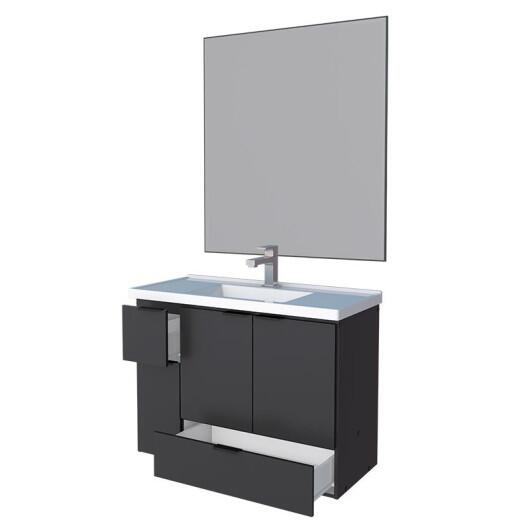 Conjunto Para Banheiro Orquídea 80 Com Espelho Bisotê 800x850 Cozimax Preto