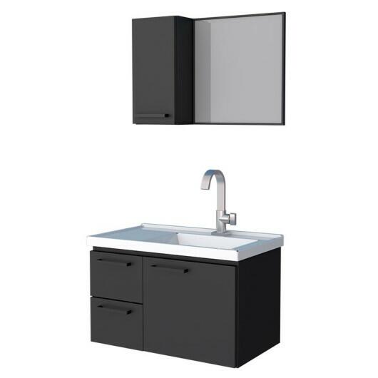 Conjunto Para Banheiro Aço Gabinete e Espelho Romã 60 Cozimax Preto