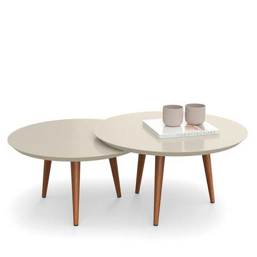 Conjunto com 2 Mesas de Centro Redonda Luna Patrimar Off White