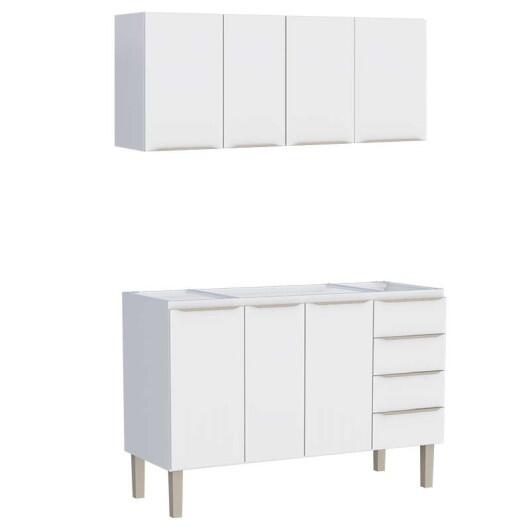 Cozinha Completa Aço Gabinete Para Pia 140cm com Armário Aéreo Flora Cozimax Branco