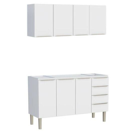 Cozinha Completa Aço Gabinete Para Pia 150cm com Armário Aéreo Flora Cozimax Branco