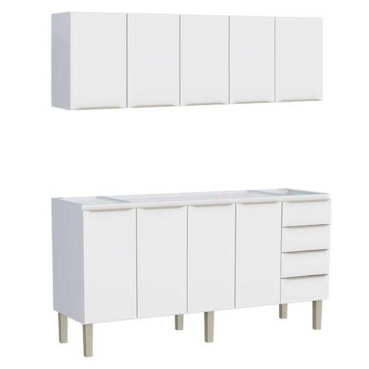Cozinha Completa Aço Gabinete Para Pia 180cm com Armário Aéreo Flora Cozimax Branco
