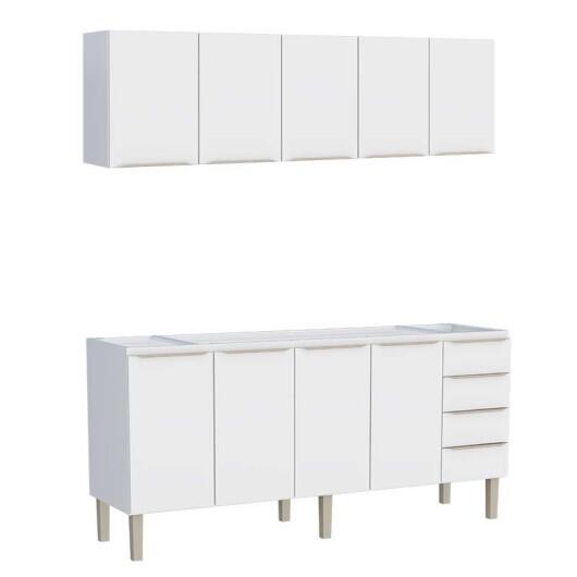 Cozinha Completa Aço Gabinete Para Pia 200cm com Armário Aéreo Flora Cozimax Branco